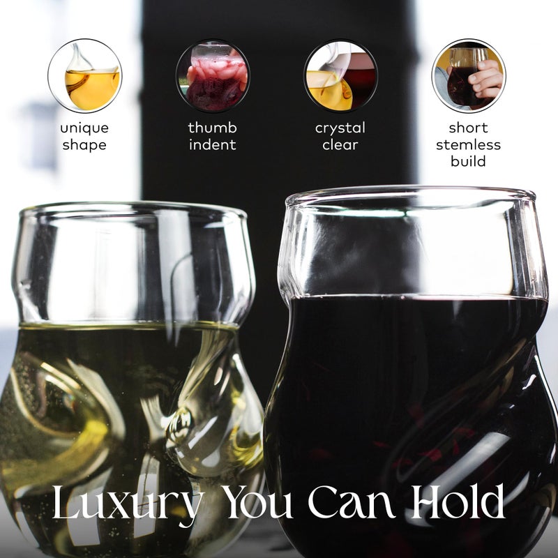 Dragon Glassware Stemless Wine Glasses - 16 oz Clear Short Wine Glasses Set of 2 with Finger Indentations - Aerates Naturally - Image 4